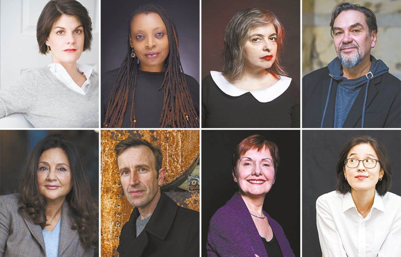 De gauche à droite et de haut en bas, Nora Krug, Léonora Miano, Mariana Enríquez, Yuri Andrukhovych, Fawzia Zouari, Robert Macfarlane, Louise Dupré et Bora Chung.